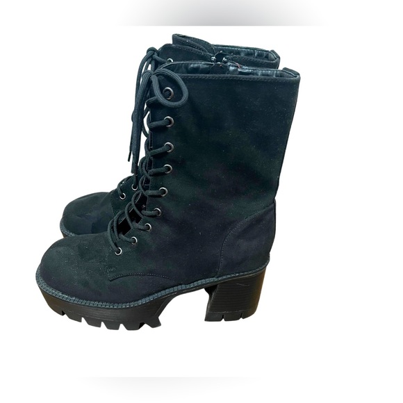 Rouge Helium Shoes - Rouge Helium Black Lace-Up Faux Suede Platform Boots Size 11